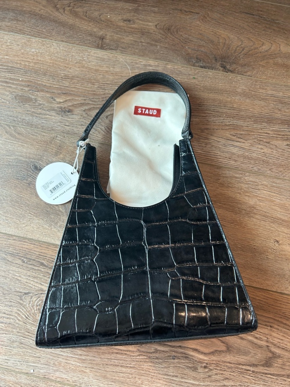 NWT Staud Rey Bag, black embossed croc - Picture 9 of 10